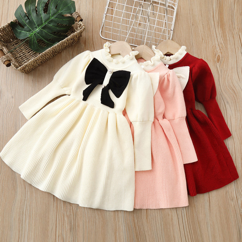 Baby Bow Patched Design Puff Sleeve Princess Dress-0