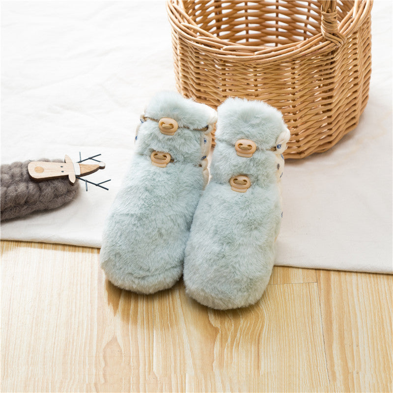 Newborn Baby Solid Color Plush Warm Shoes Outfits In Autumn & Winter-7