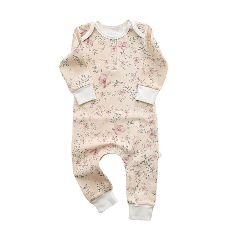 Baby Floral Graphic Envelope Collar Design Soft Cotton Nordic Style Jumpsuit-8