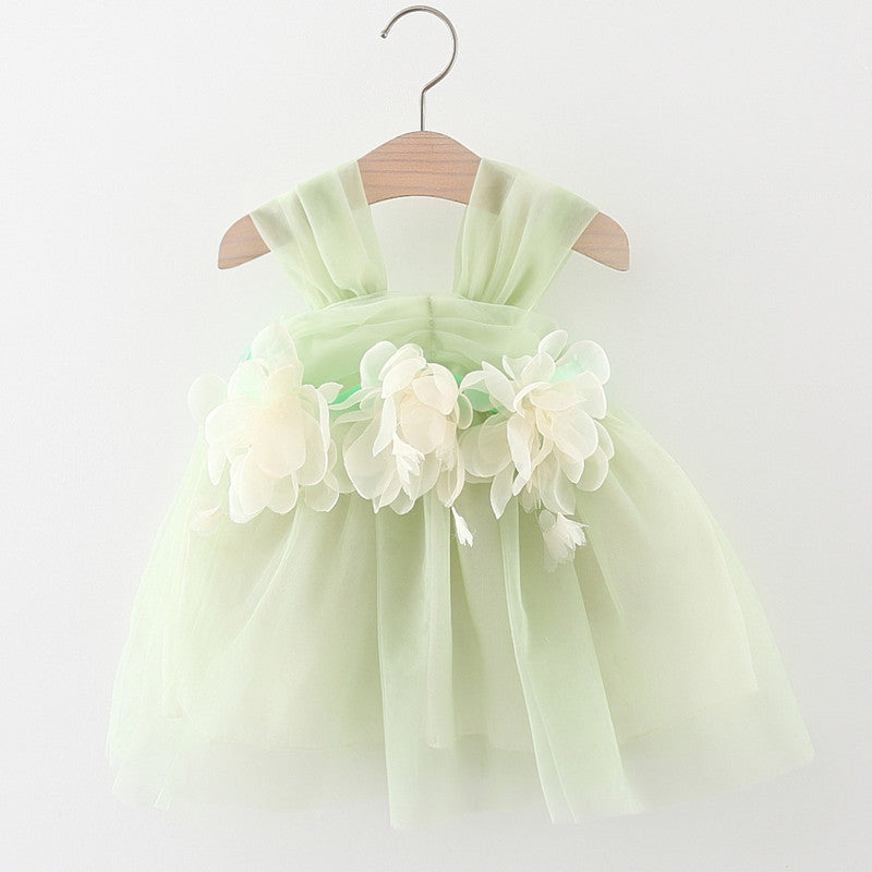 Baby Girl Flower Patched Design Mesh Princess Formal Dress-1