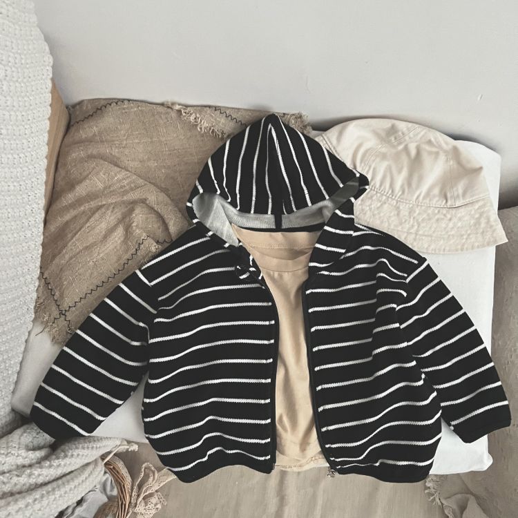 Baby Striped Pattern Single Breasted Design Long Sleeve Coat With Hat-7