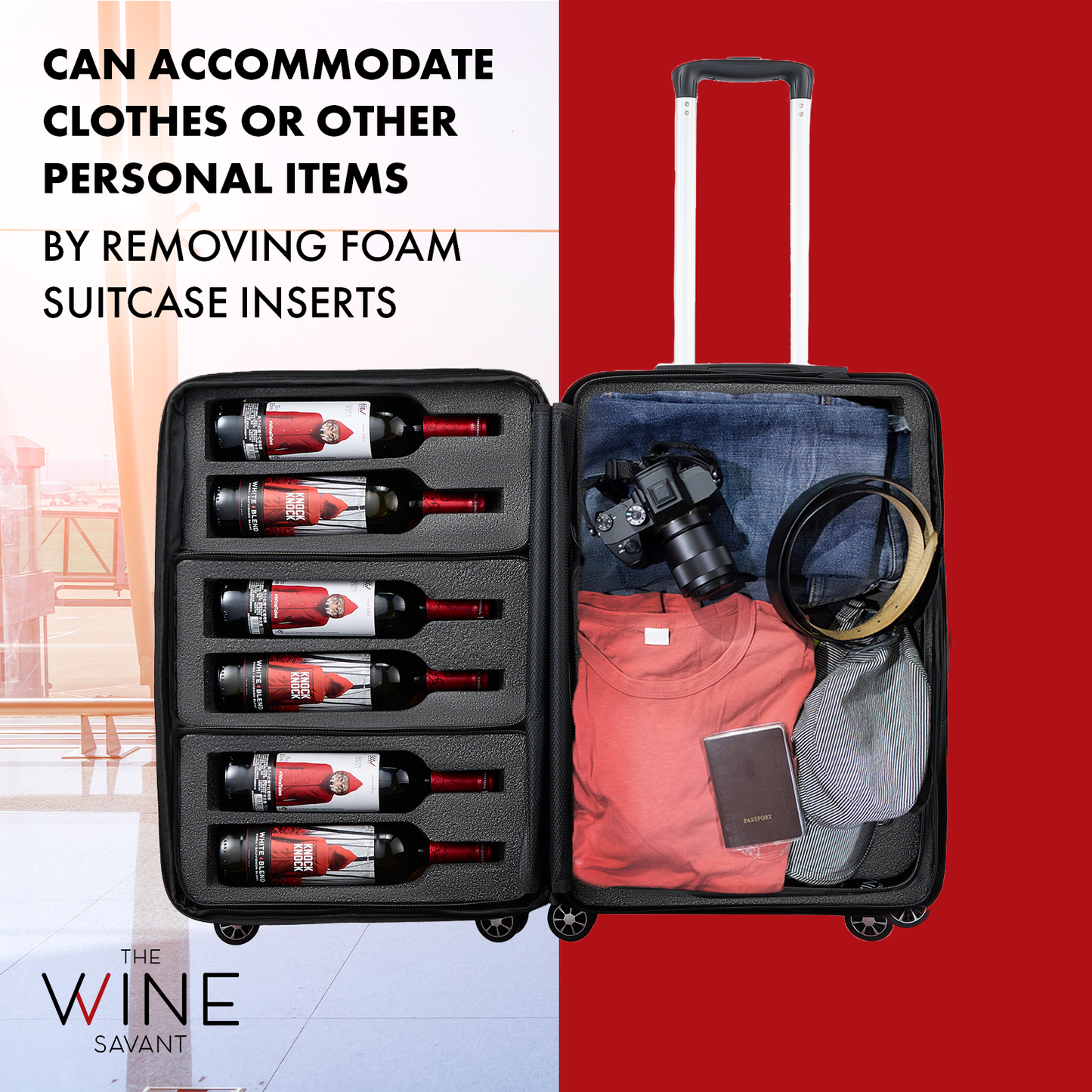 Wine Suitcase for Airplanes 12 Bottle, With Wine Carrier Cases Bags, Black Luggage Carrier with TSA Approved Lock and Removable Inserts to Carry Wine Liquor Alcohol During Travel, Gift For Wine Lovers-4