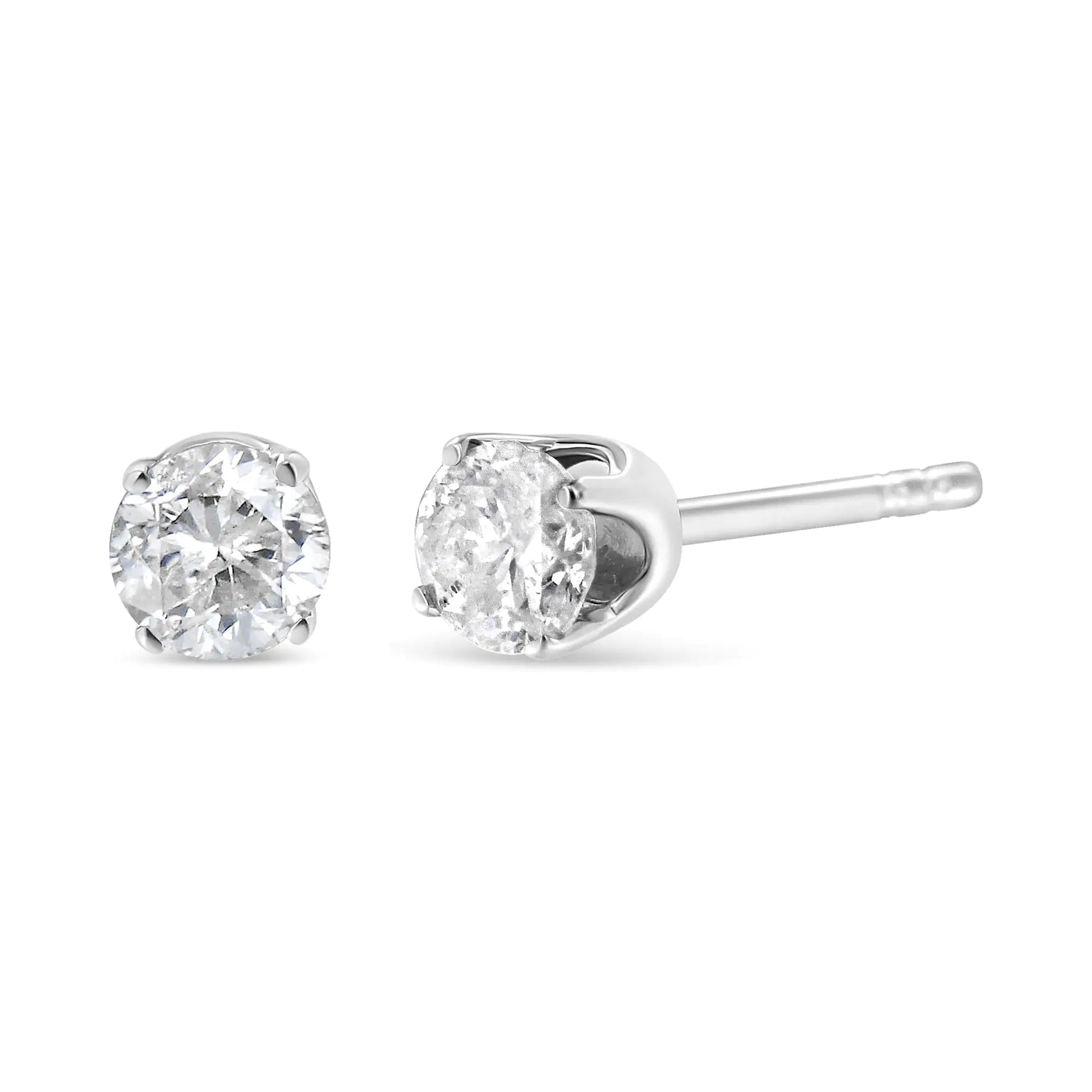 14K White Gold 1/2 Cttw 4-Prong Set Brilliant Round-Cut Solitaire Lab Grown Diamond Push Back Stud Earrings (F-G Color, VS2-SI1 Clarity)