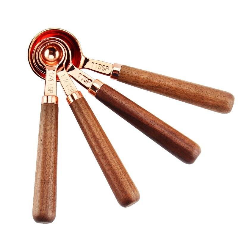 Coffee Scoop Spoon Rose Gold Plated Stainless Steel  With Wooden Handle-3