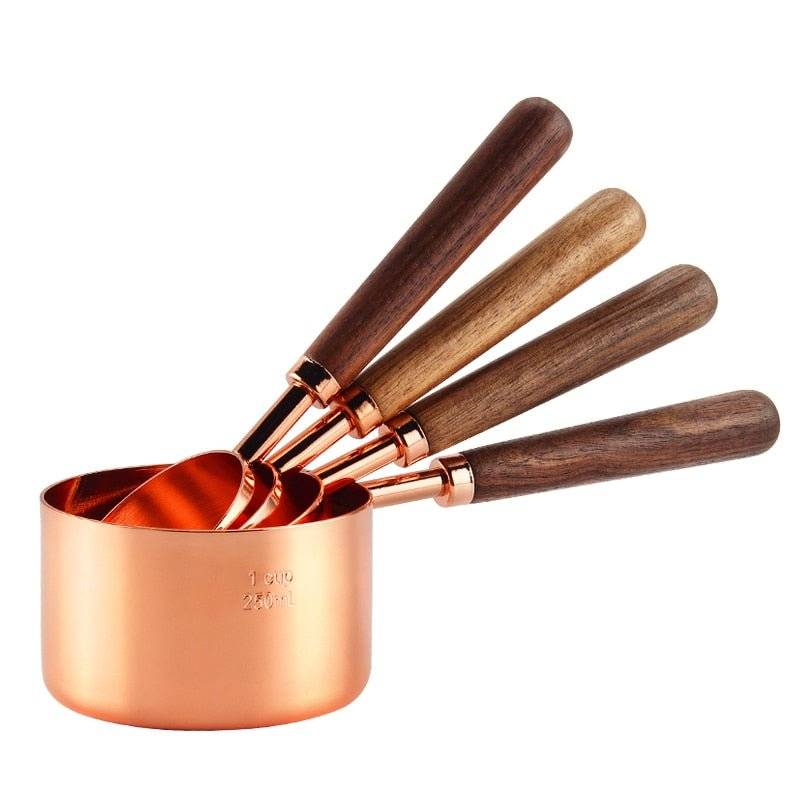 Coffee Scoop Spoon Rose Gold Plated Stainless Steel  With Wooden Handle-1