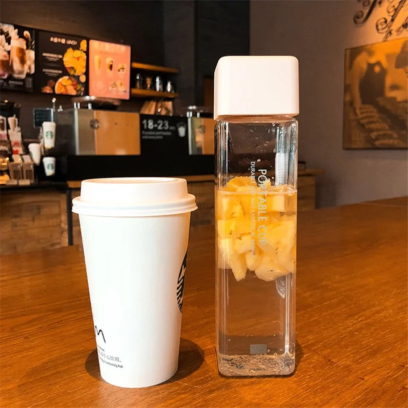 Square Frosted Plastic Water Bottle: Portable Leak-proof Travel Companion