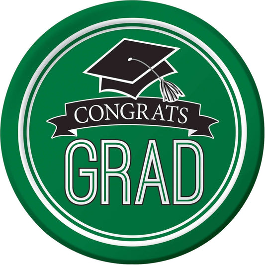 7" School Spirit 'Congrats Grad' Plates - Emerald Green (18ct)-0