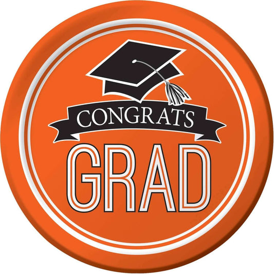 7" School Spirit 'Congrats Grad' Plates - Orange (18ct)-0