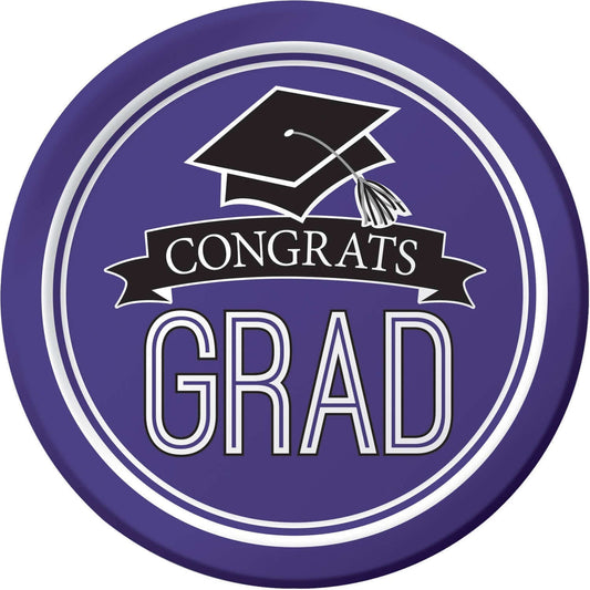 7" School Spirit 'Congrats Grad' Plates - Purple (18ct)-0