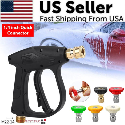 1/4" High Pressure Washer Gun 4000 PSI Car Wash Foam Spray Short Wand w/ Nozzle