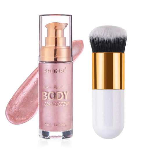 Body Shimmer Oil, Waterproof Long Lasting Moisturizing Bronze Body Luminizer Glow For Face & Body, Liquid Illuminator Body Highlighter 1oz/Jars, Makeup Brush Include (Sparkle Pink #04) Sparkle Pink #04 1 Fl Oz (Pack of 1)