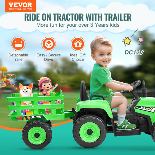 VEVOR Kids Ride on Tractor 12V Electric Toy Tractor with Trailer Remote Control-0