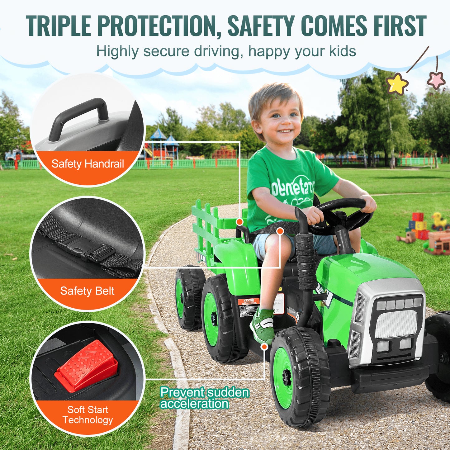 VEVOR Kids Ride on Tractor 12V Electric Toy Tractor with Trailer Remote Control-1