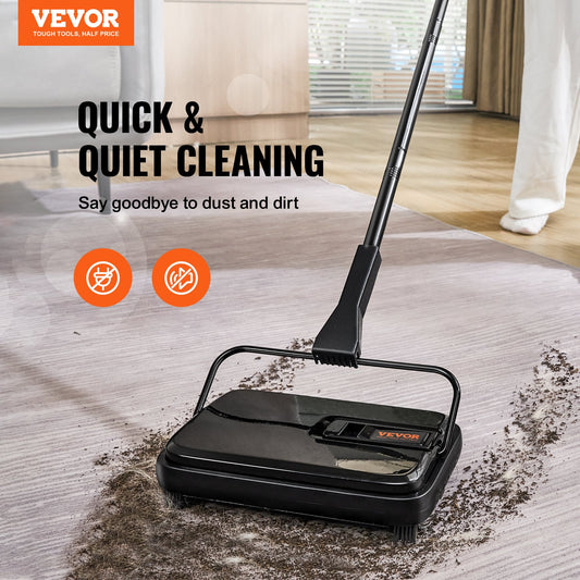 VEVOR Carpet Sweeper, 7.87 in Sweeping Paths, Floor Sweeper Manual Non Electric, 300 ml Dustbin Capacity with Comb for Home Office Rugs Hardwood Surfaces Wood Floors Laminate, Cleans Dust Pet Hair-0