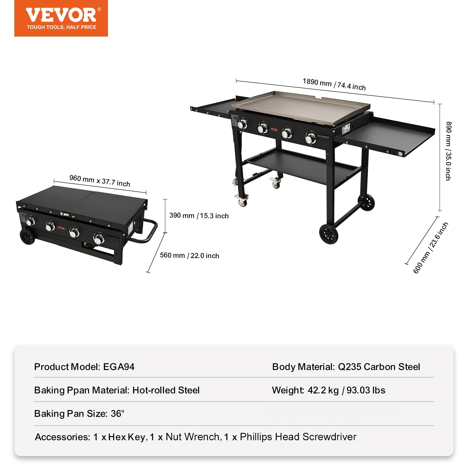 VEVOR Commercial Griddle on Cart, 36" Heavy Duty Manual Flat Top Griddle, Outdoor Cooking Station with Side Shelves, Steel LPG Gas Griddle, 4-Burners Restaurant Portable Grill -  60,000 BTU-5