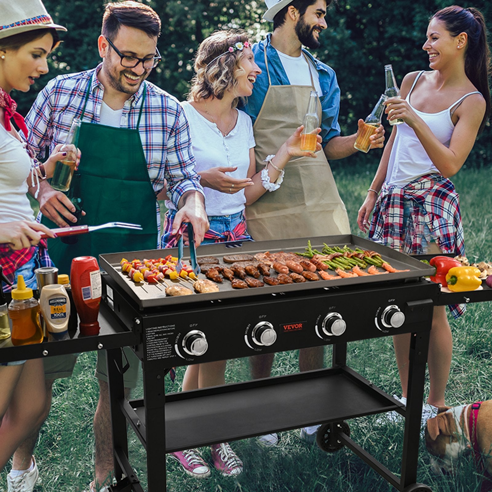 VEVOR Commercial Griddle on Cart, 36" Heavy Duty Manual Flat Top Griddle, Outdoor Cooking Station with Side Shelves, Steel LPG Gas Griddle, 4-Burners Restaurant Portable Grill -  60,000 BTU-6