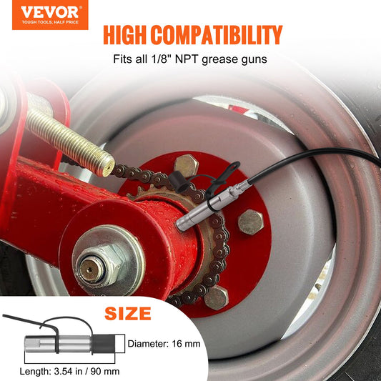 VEVOR Grease Gun Coupler, 10000 PSI High Pressure, 3-Jaw Locking, Quick Release Grease Gun Tip with Hose/Zerk Fittings Cleaner/Leak-Proof Cap, Compatible with All Grease Guns 1/8" NPT Grease Fittings-0