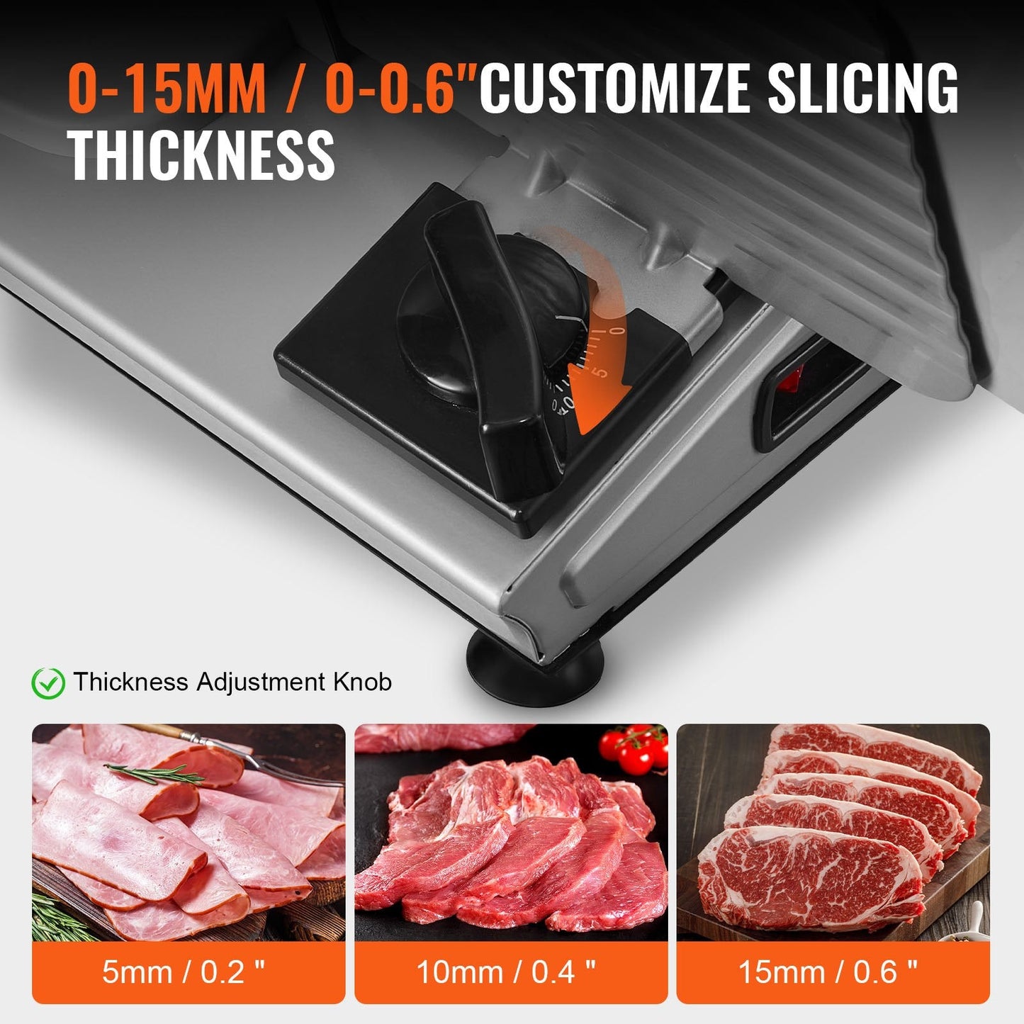 VEVOR Meat Slicer, 180W Electric Deli Food Slicer with 7.5" SUS420 Stainless Steel Blade and Blade Guard, 0 - 0.6 inch Adjustable Thickness for Home Use, Easy to Clean, Cut Meat, Bread, Ham and Cheese-1