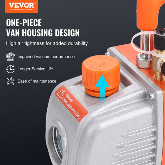 VEVOR 1/5 HP 3.5 CFM AC Vacuum Pump and Gauge Set, Single Stage Rotary Vane HVAC Air Vacuum Pump A/C Refrigerant Kit Manifold Gauge Set, with Three-Color Hose Carry Bag, Applicable to R134a, R410a-0
