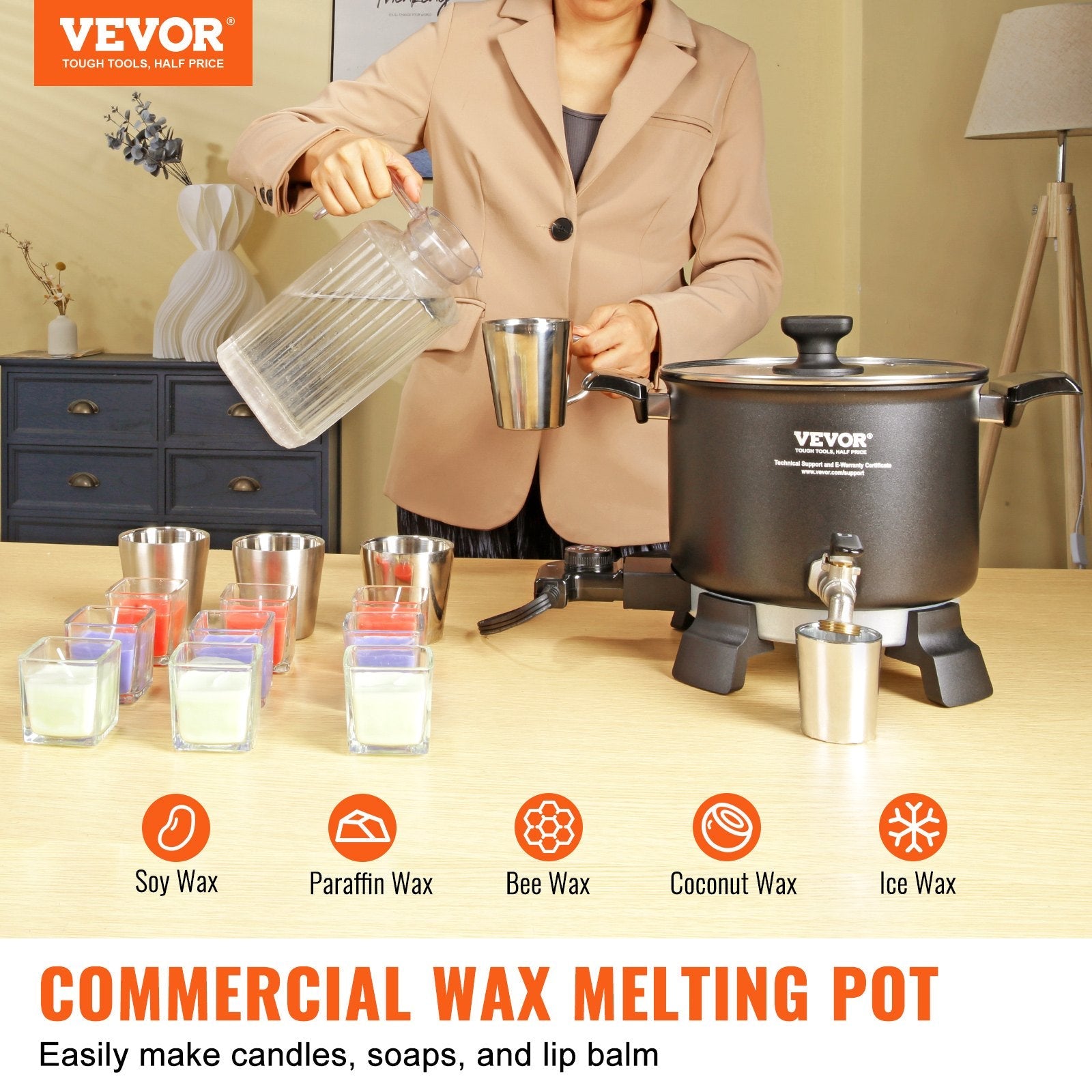 VEVOR 5 Liter Wax Melter for Candle Making, Large Electric Wax Melting Pot Easy Pour Spout, 4-level Temperature Control, Easy Clean for Candle Soap Cream Beauty Bulk Production Business or Home-0