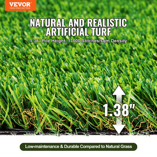 VEVOR Artifical Grass, 3 x 5 ft Rug Green Turf, 1.38" Fake Door Mat Outdoor Patio Lawn Decoration, Easy to Clean with Drainage Holes, Perfect For Multi-Purpose Home Indoor Entryway Scraper Dog Mats-0