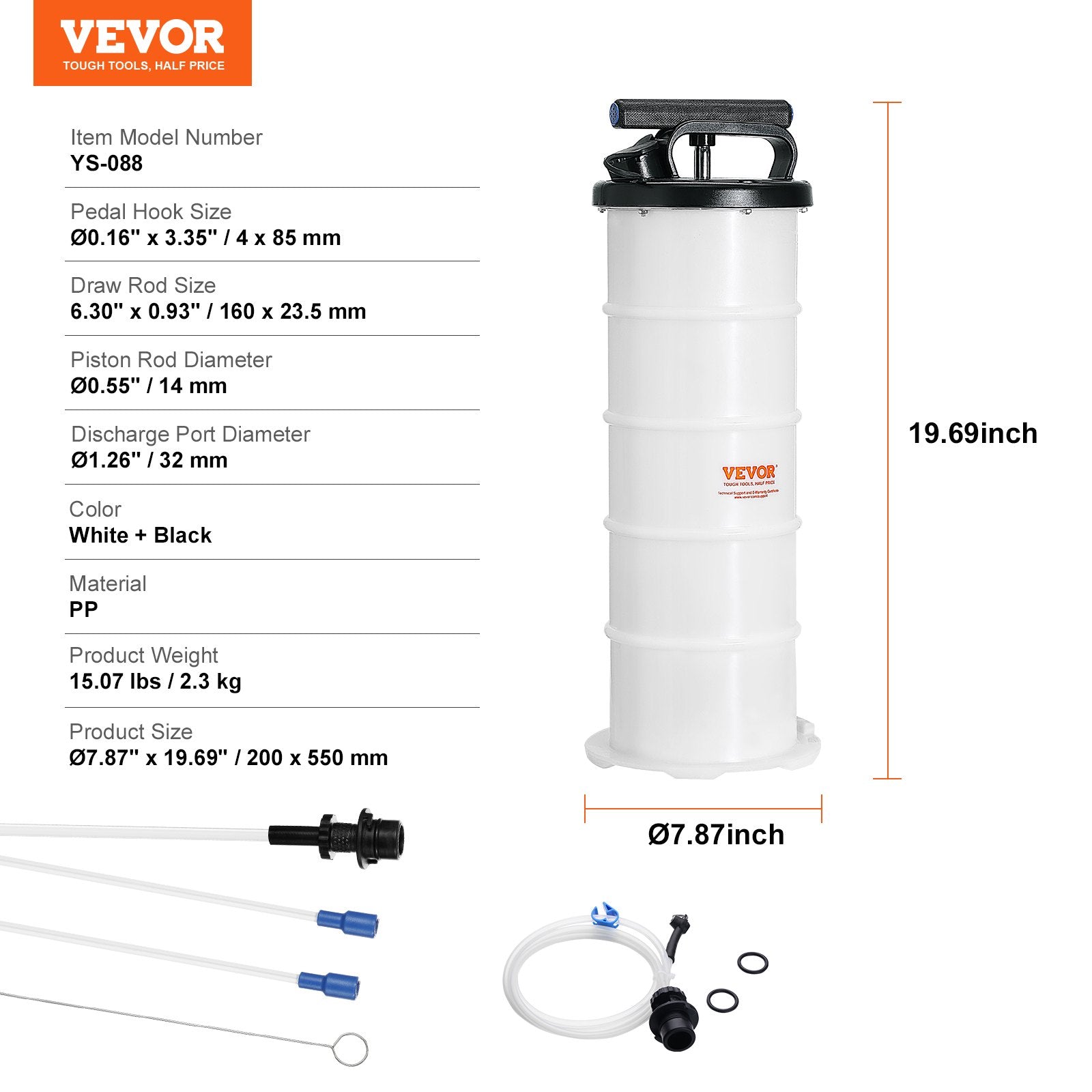 VEVOR Fluid Extractor, 1.74 Gallons (6.5 Liters), Manual Hand-Operated Oil Changer Vacuum Fluid Extractor with Dipstick and Hose, Oil Extractor Change Pump for Automotive Fluids Vacuum Evacuation-5