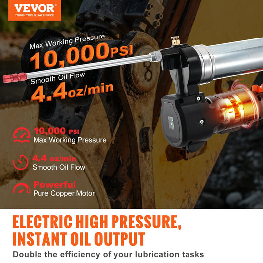 VEVOR Cordless Grease Gun, 20-Volt, 10,000 PSI, 39" Long Hose, Electric Grease Gun Kit Professional High Pressure Battery Powered Grease Gun with Carrying Case, Battery and Charger Included, Black-0
