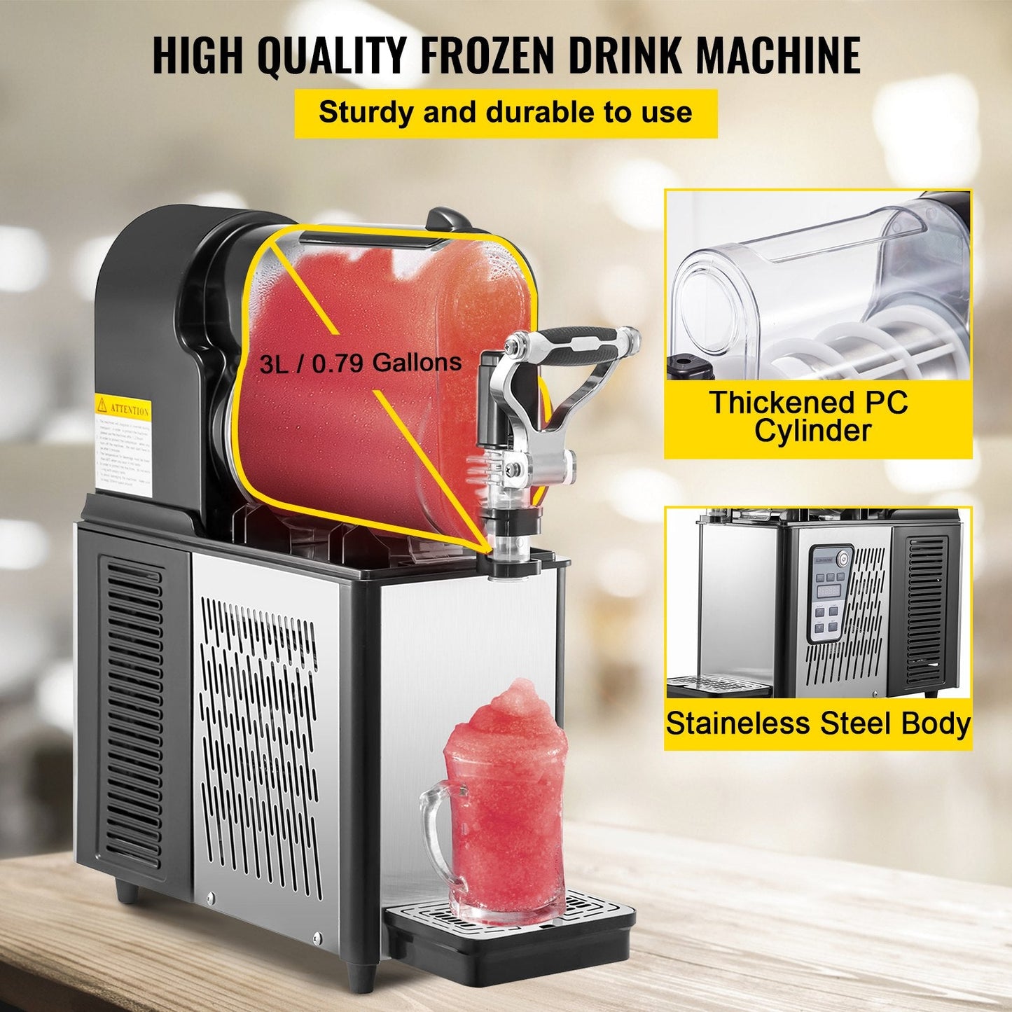 VEVOR Commercial Slushy Machine, 3L Single Bowl Slush Drink Maker, 330W Frozen Drink Machine with Temperature Preservation, Stainless Steel Home Slush Frozen Drink Machine Automatic Clean, Black-1