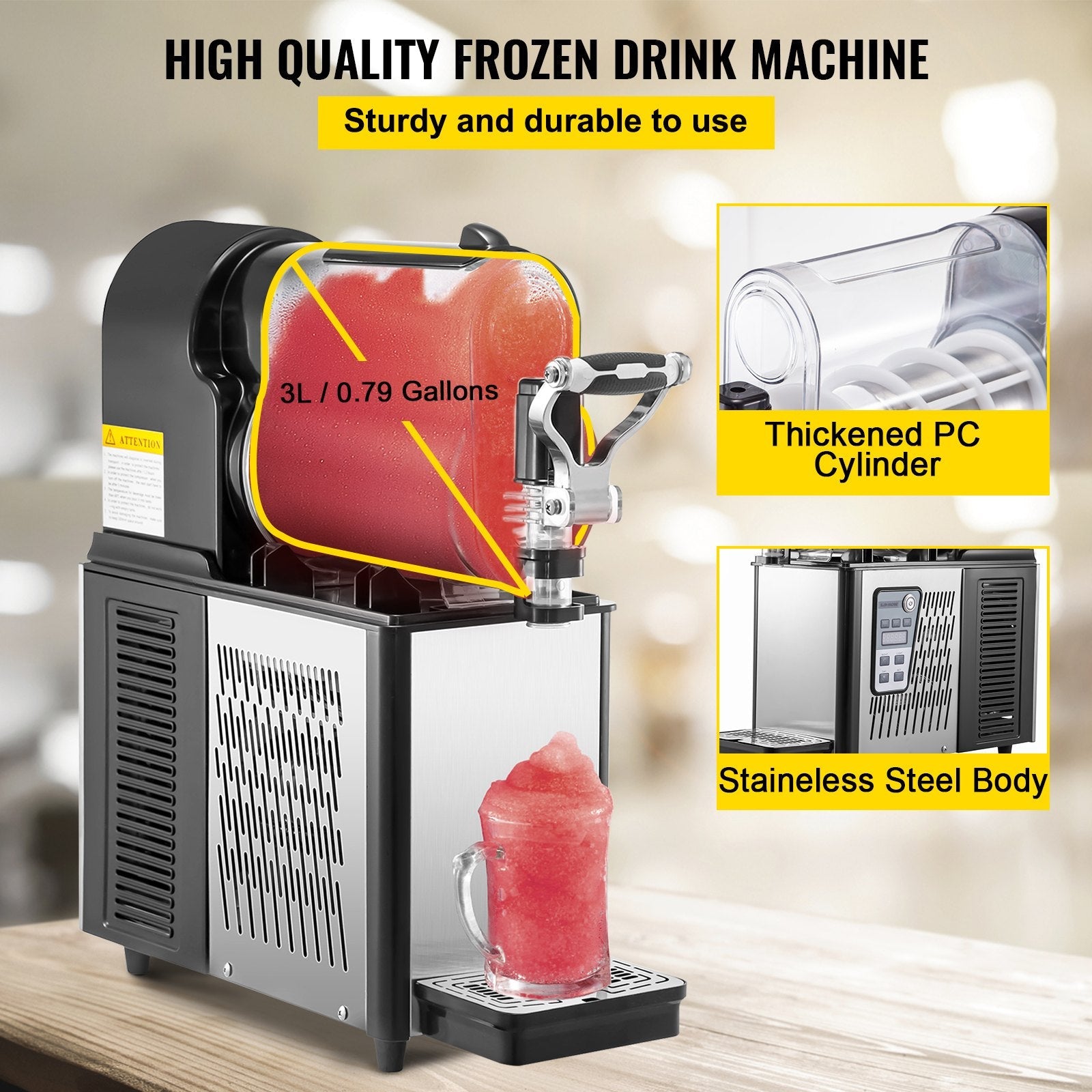 VEVOR Commercial Slushy Machine, 3L Single Bowl Slush Drink Maker, 330W Frozen Drink Machine with Temperature Preservation, Stainless Steel Home Slush Frozen Drink Machine Automatic Clean, Black-1