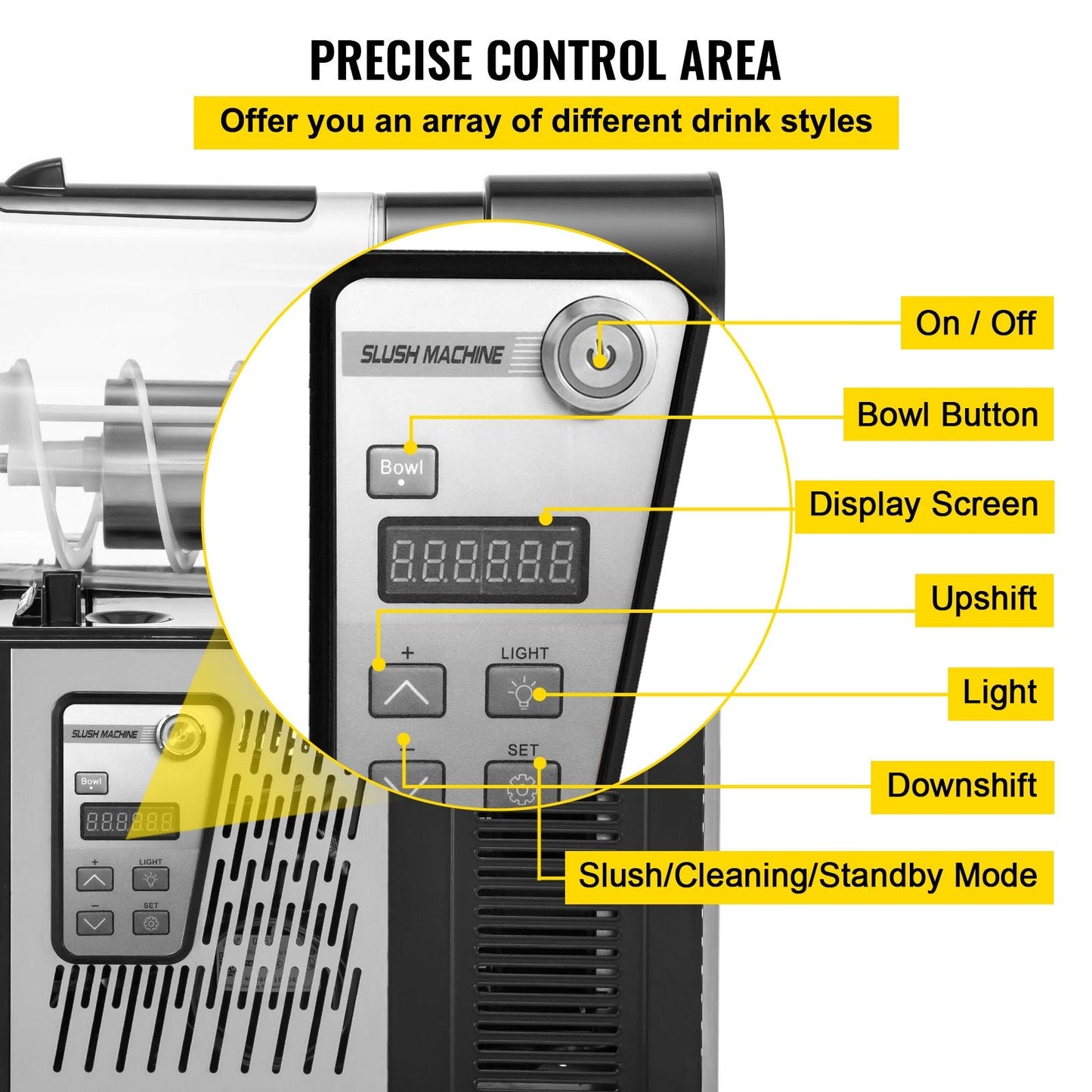 VEVOR Commercial Slushy Machine, 3L Single Bowl Slush Drink Maker, 330W Frozen Drink Machine with Temperature Preservation, Stainless Steel Home Slush Frozen Drink Machine Automatic Clean, Black-2