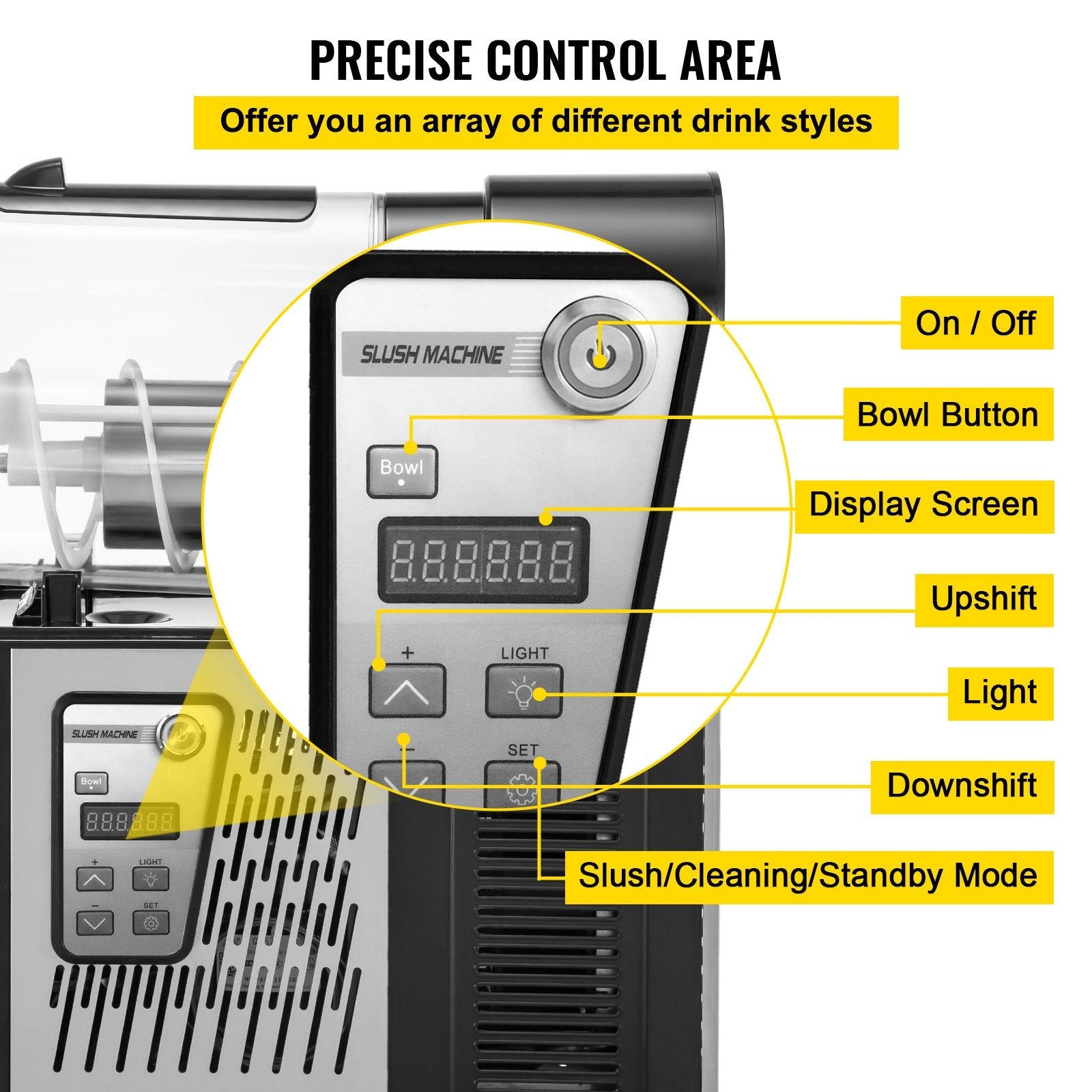 VEVOR Commercial Slushy Machine, 3L Single Bowl Slush Drink Maker, 330W Frozen Drink Machine with Temperature Preservation, Stainless Steel Home Slush Frozen Drink Machine Automatic Clean, Black-2