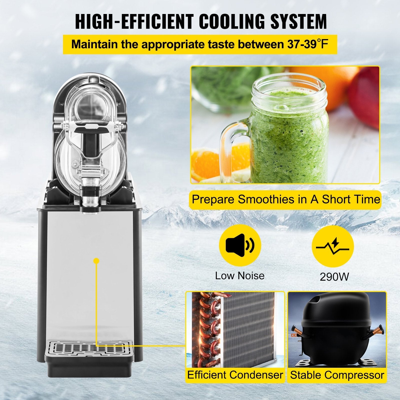 VEVOR Commercial Slushy Machine, 3L Single Bowl Slush Drink Maker, 330W Frozen Drink Machine with Temperature Preservation, Stainless Steel Home Slush Frozen Drink Machine Automatic Clean, Black-3