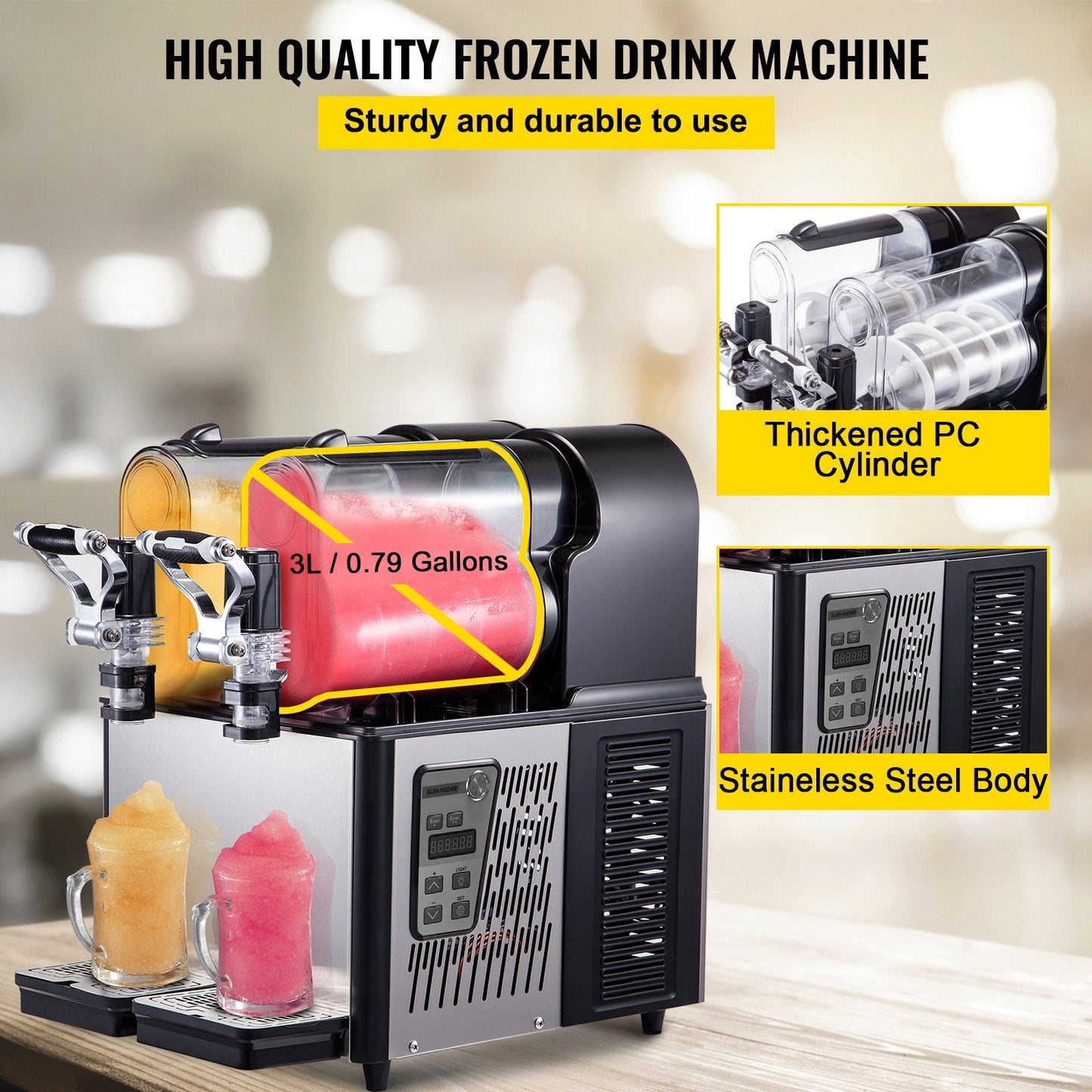 VEVOR Commercial Slushy Machine, 3LX2 Tank Slush Drink Maker, 340W Frozen Drink Machine with Temperature Preservation, Stainless Steel Home Slush Frozen Drink Machine with Automatic Clean, Black-1