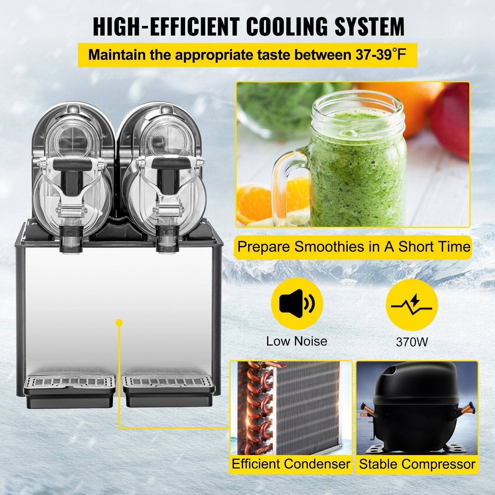 VEVOR Commercial Slushy Machine, 3LX2 Tank Slush Drink Maker, 340W Frozen Drink Machine with Temperature Preservation, Stainless Steel Home Slush Frozen Drink Machine with Automatic Clean, Black-3