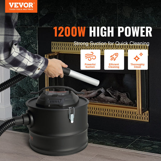 VEVOR Ash Vacuum Cleaner, 4 Gallon with 1200W Powerful Suction, Ash Vac Collector with 47.2 in Flexible Hose, for Fireplaces,  Log Burner, Grills, Pellet Stoves, Wood Stove, Pizza Ovens, Fire Pits-0
