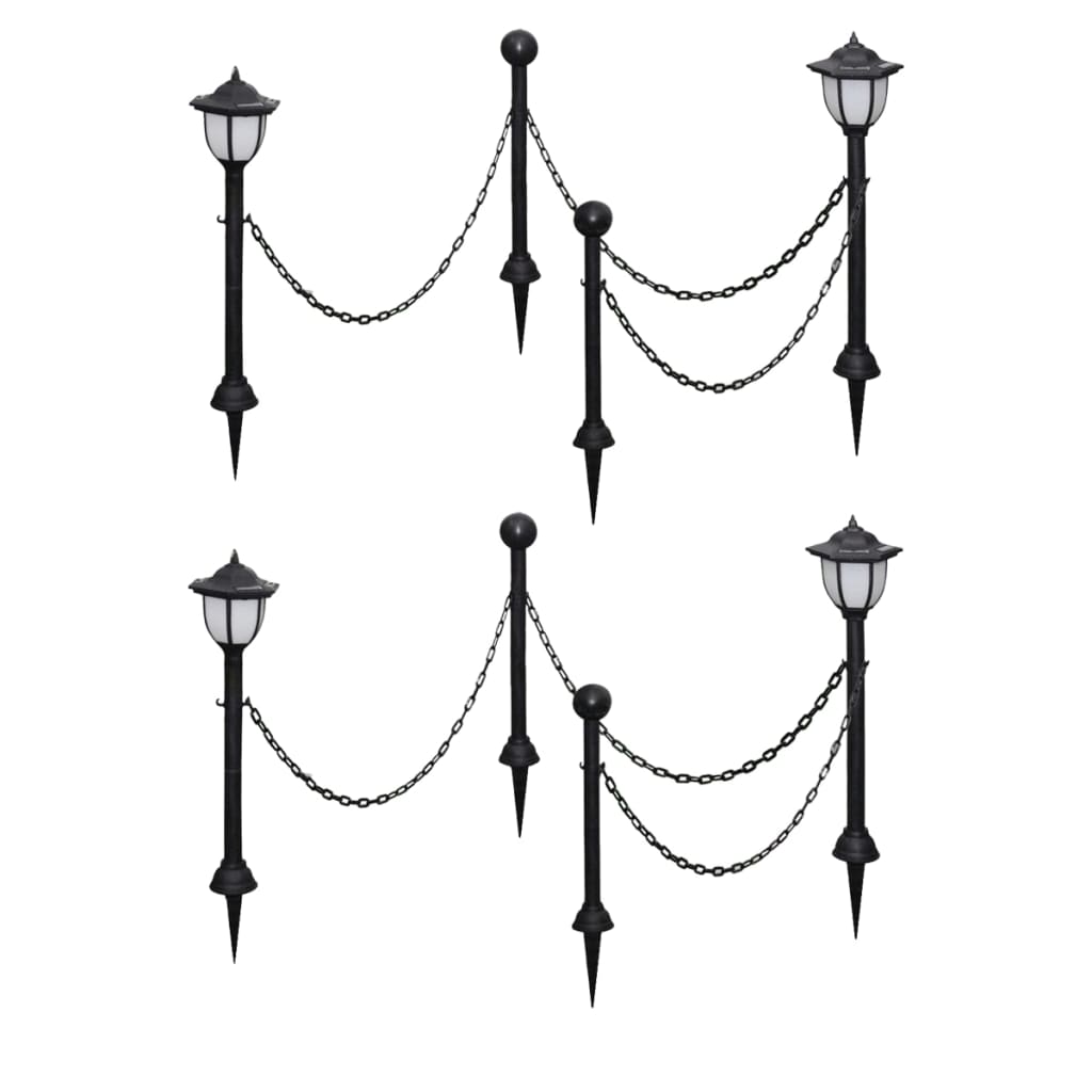 vidaXL 2/4x Chain Fence with Solar Lights Two LED Lamps Two Poles Outdoor Patio-2