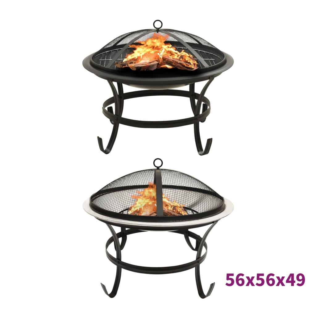 vidaXL Fire Pit Fireplace for Camping Picnic Firebowl Outdoor with Poker Steel-1