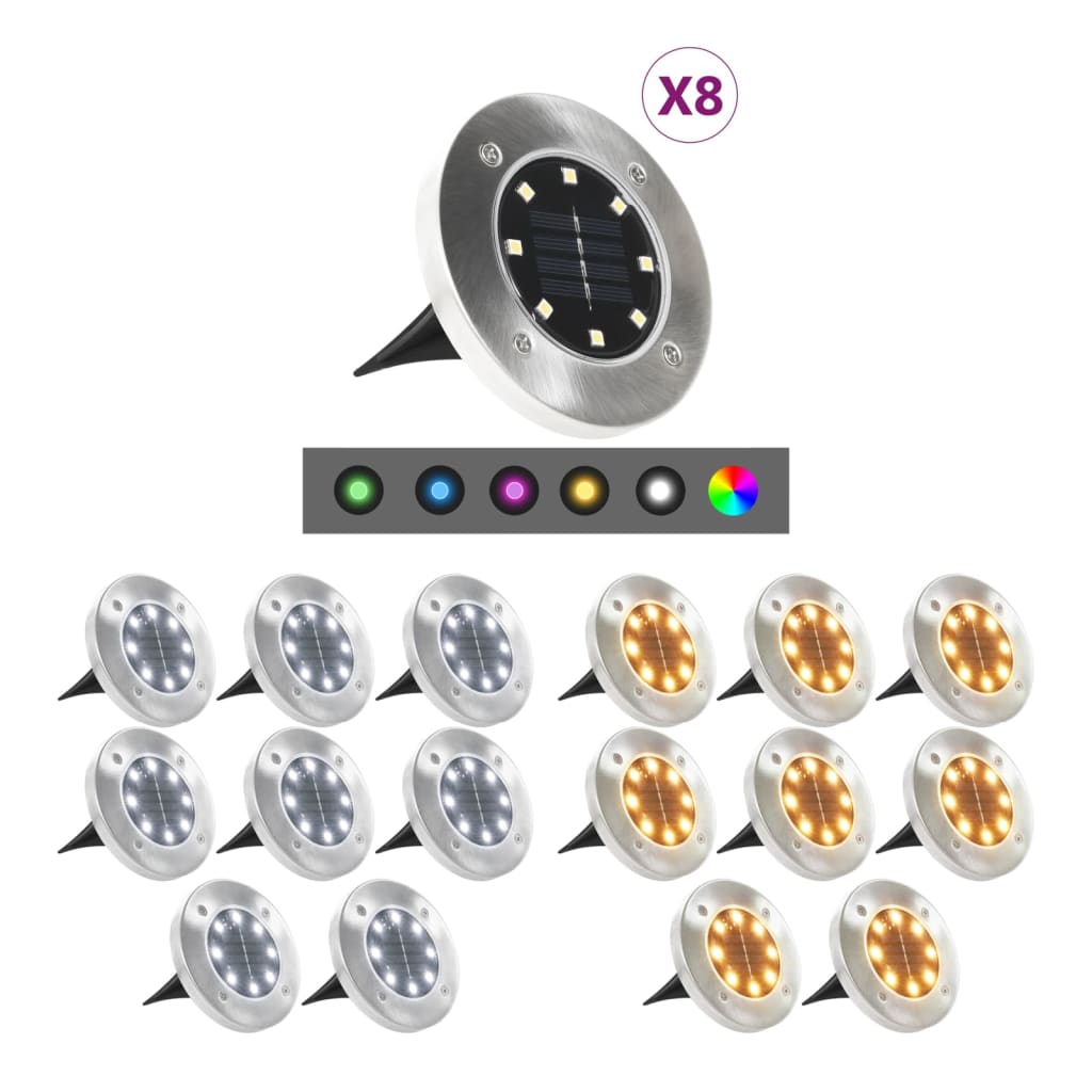 vidaXL Solar Ground Light LED in-Ground Outdoor Landscape Path Lighting 8pcs-14