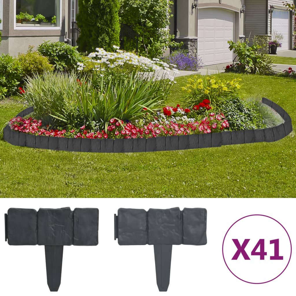 vidaXL Lawn Fence Outdoor Fence Wall Privacy Screen Border 41 pcs Stone Look-7