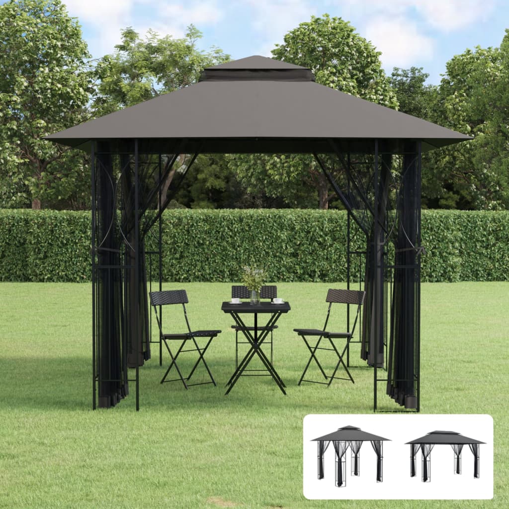 vidaXL Gazebo Outdoor Canopy with Sidewalls for Porch Garden Anthracite Steel-2