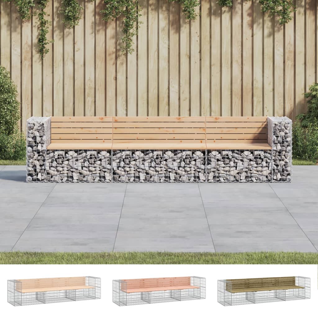 vidaXL Patio Bench Gabion Design Outdoor Seating Bench Loveseat Solid Wood-2