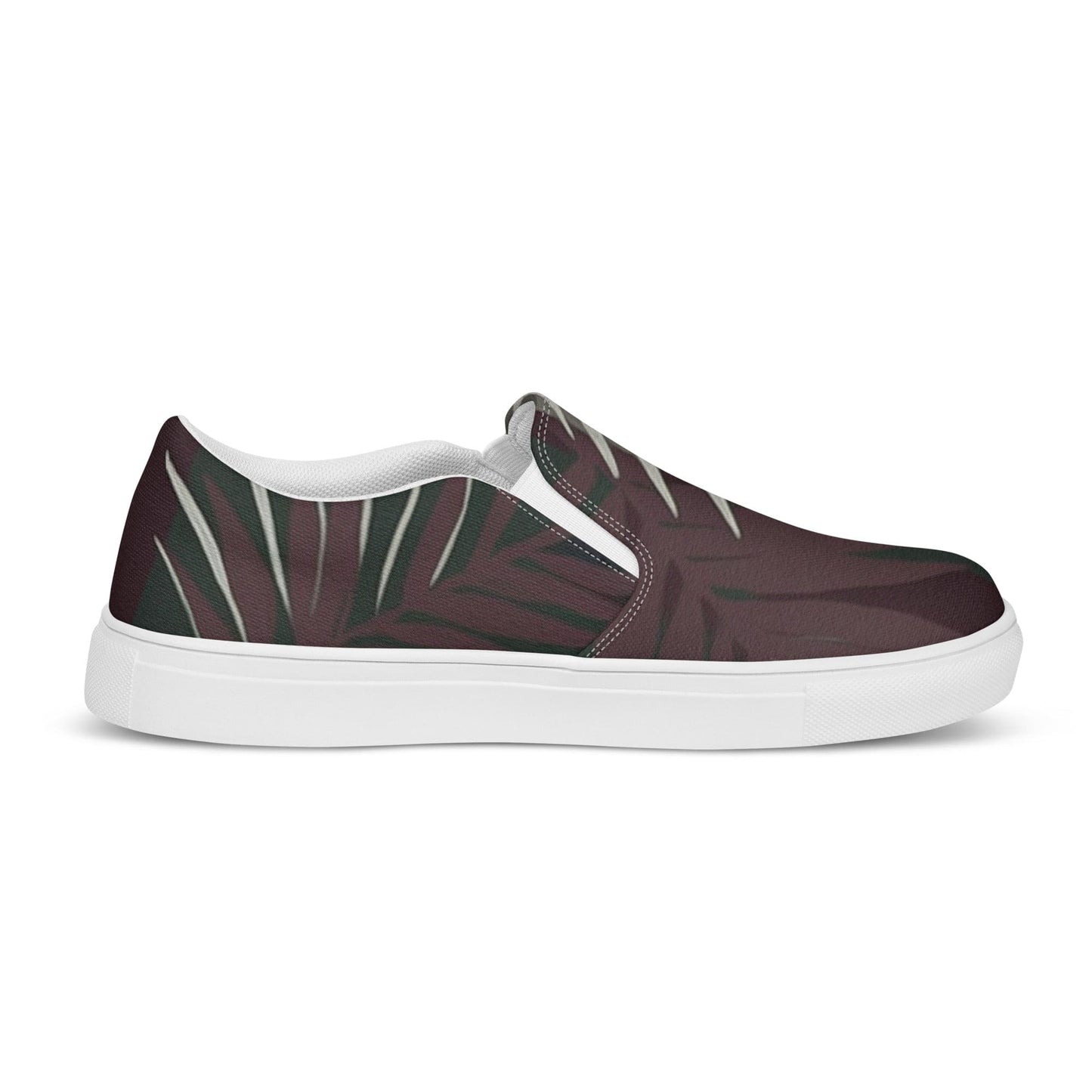 Womens Slip-on Canvas Shoes Palm Tree Leaves Maroon Green Background-4