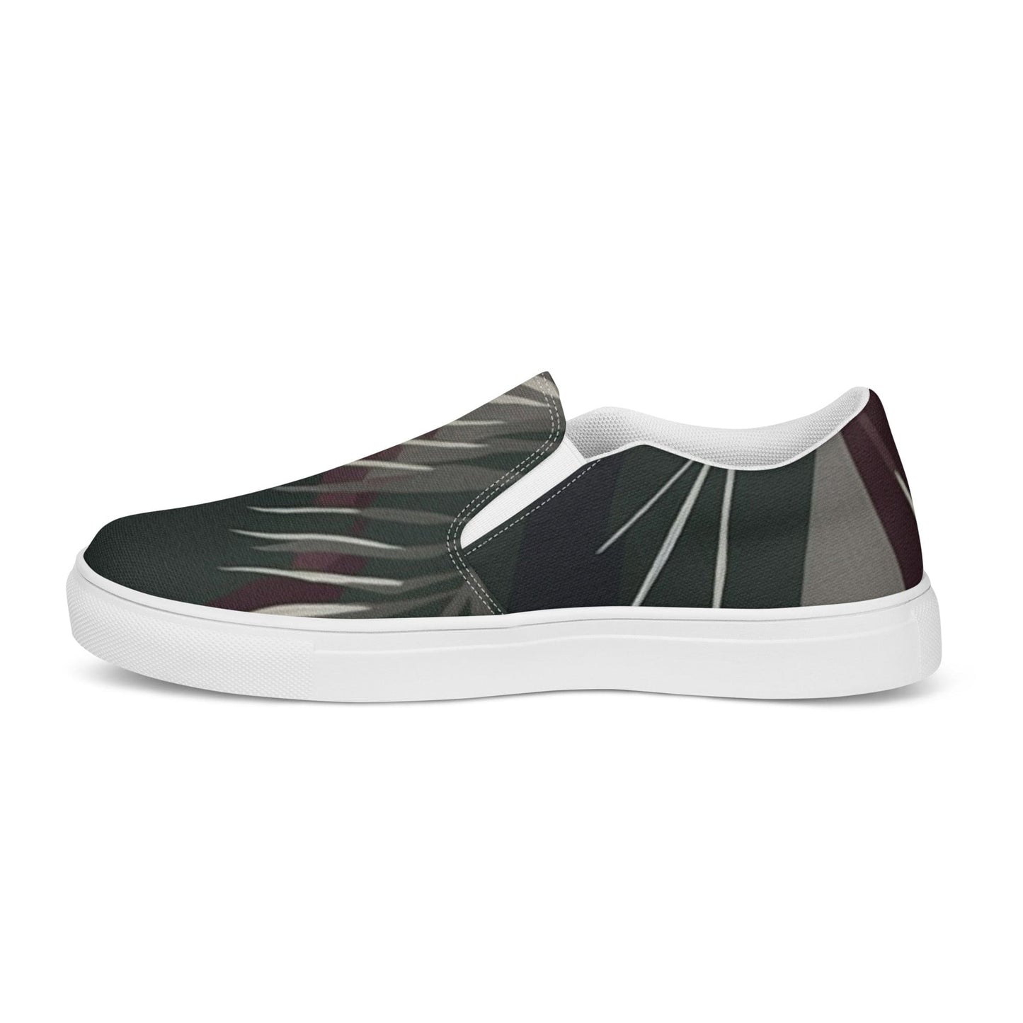 Womens Slip-on Canvas Shoes Palm Tree Leaves Maroon Green Background-1