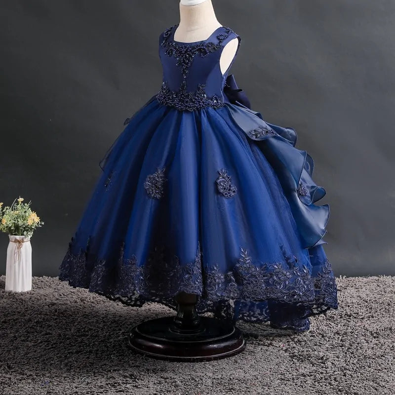 Girls' Lace Dress With Bow And Beads