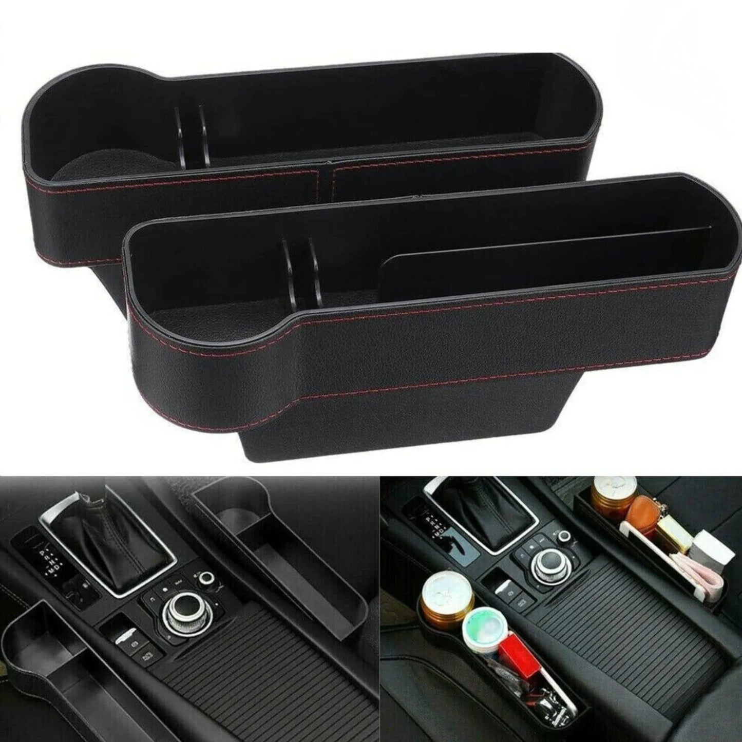 2 PCS Auto Car Seat Gap Catcher Organizer Storage Box Pocket w/ Cup Holder Side