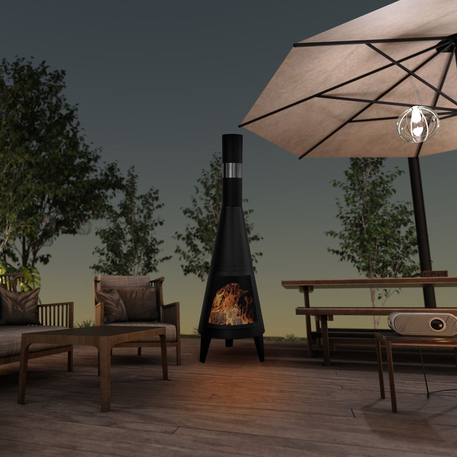 Outdoor Chiminea Fireplace Iron Fire Pit-5