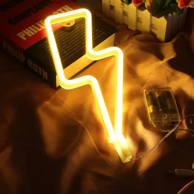 New LED Neon Sign Lightning Shaped USB Battery Operated