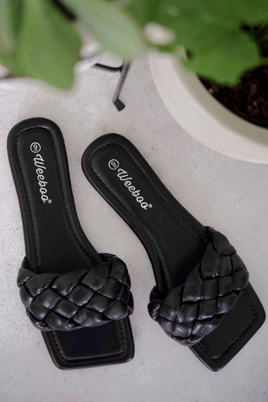 Black Woven Flat Sandals - American Smart
