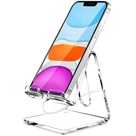 Crpich Acrylic Cell Phone Stand, Portable Phone Holder, Clear Phone Stand for