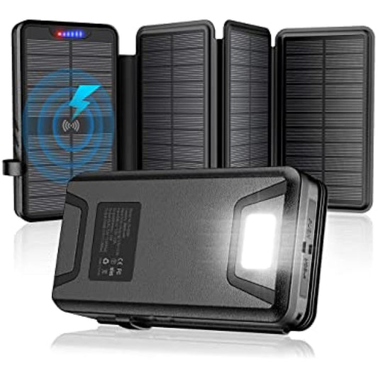 Solar Charger 38800mAh Solar Power Bank with Dual 5V3.1A Outputs 10W Qi Wireless